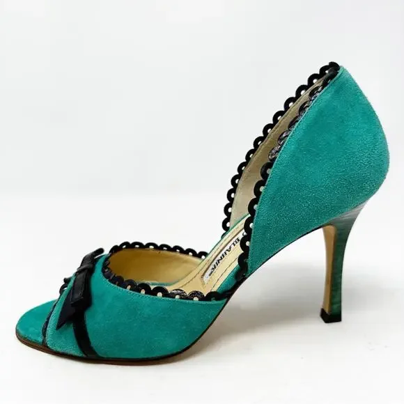 Manolo Blahnik Suede Peep Toe d’Orsay High Heel Pumps Size 36